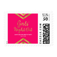 Pink Girls' Night Out Faux Gold Chevron Geometric Postage