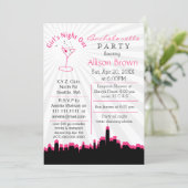 pink girls night out in city Bachelorette Party Invitation (Standing Front)