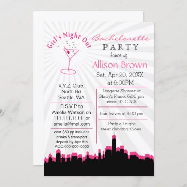 pink girls night out in city Bachelorette Party Invitation