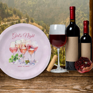 Pink Girls Night Wine Paper Plates
