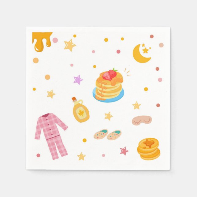 Pink Girls Pancakes and Pajamas Party Napkin (Front)