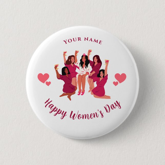 Pink girl's party Personalized Women's day Button (Front)