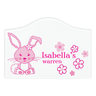 Pink girls personalized bunny rabbit door sign