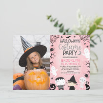 Pink Girls Photo Halloween Party Birthday Invitation