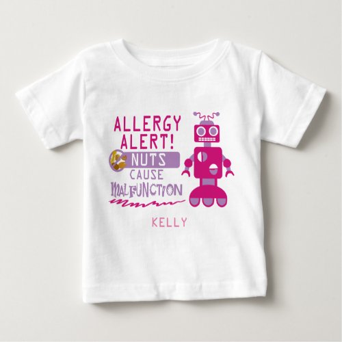 Pink Girls Robot Nut Allergy Alert Shirt