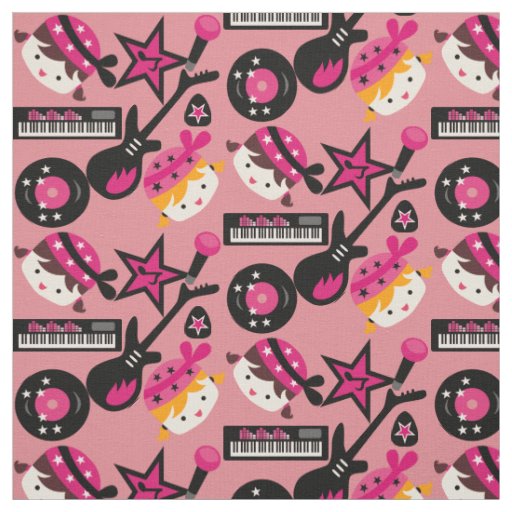 Pink Girls Rock Star Fabric
