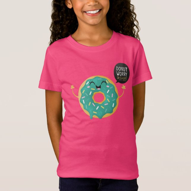 Pink Girls Shirt Cute Donut Worry Be Happy (Front)