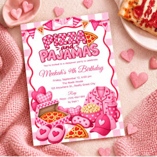 Pink Girls Sleepover Pizza and Pajamas Birthday Invitation