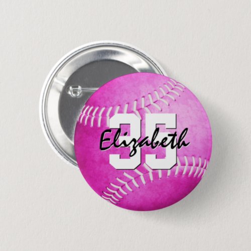 pink girls softball personalized button