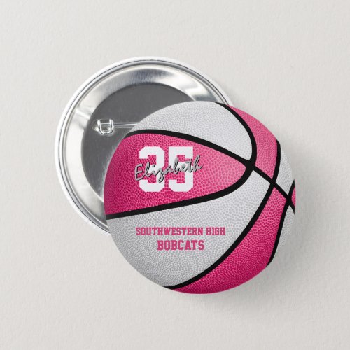 pink girls sports basketball team name button