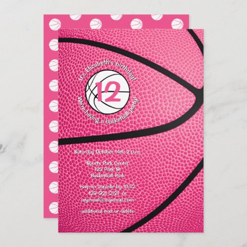 pink girls sports party basketball invitation