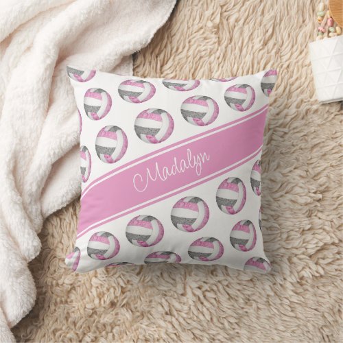 pink girls sports room decor I love volleyball Throw Pillow