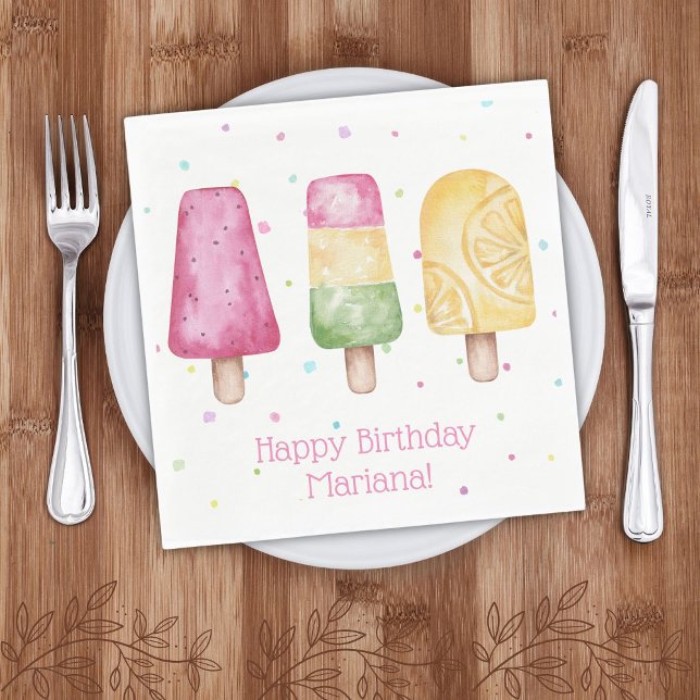 Pink Girls Summer Popsicle Birthday Party Napkins (Creator Uploaded)