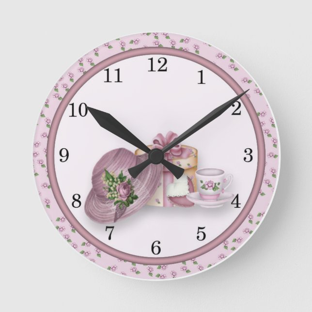 Pink Girl's Tea Party design Wall Clock (Front)