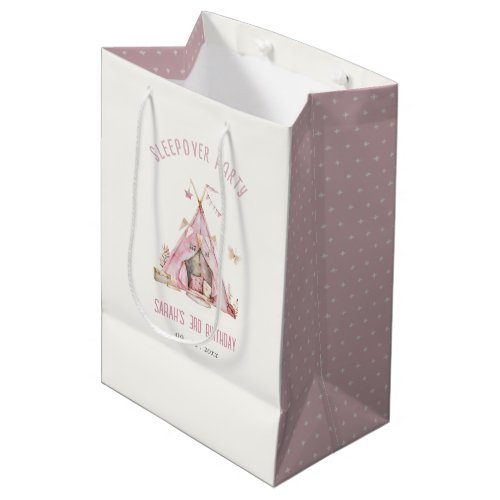 Pink Girls Tent Sleepover Slumber Birthday Party Medium Gift Bag
