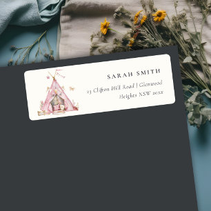 Pink Girls Tent Sleepover Slumber Party Address Label