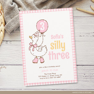 Pink Girls Three Silly Goose 3rd Birthday Invitation