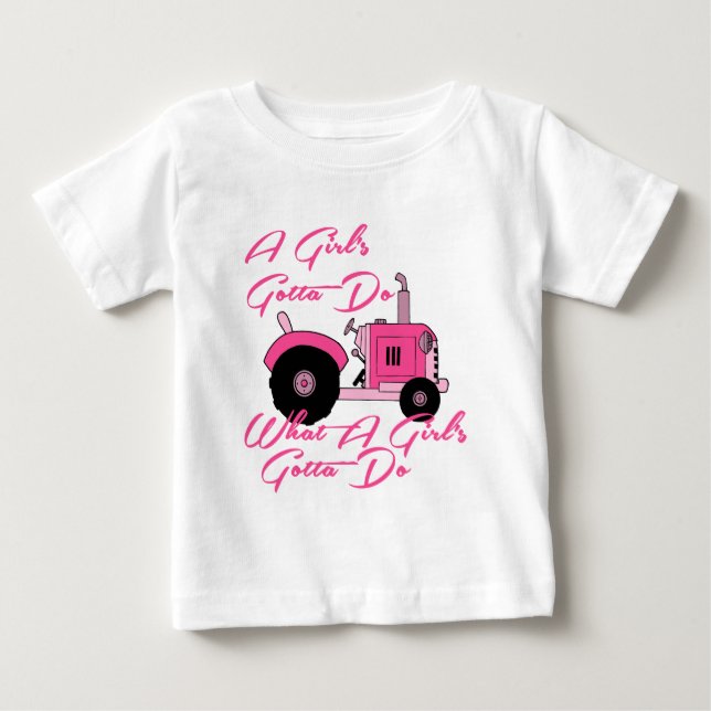 Pink Girls Tractor Baby T-Shirt (Front)