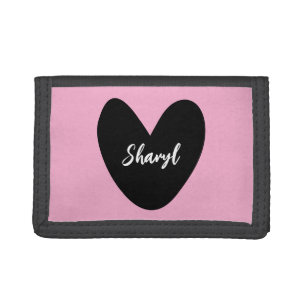 Pink girl's velcro wallet with black heart