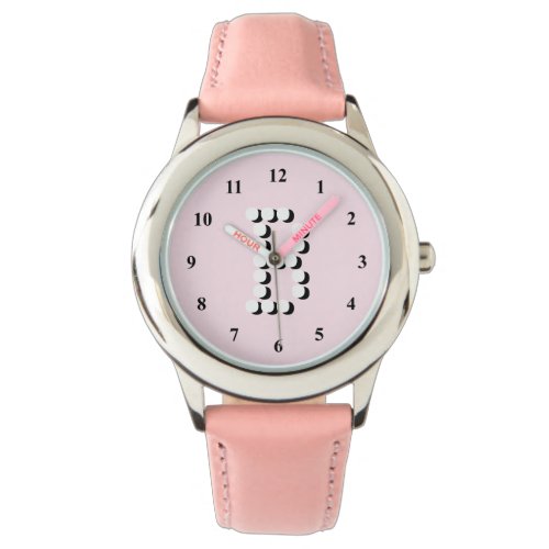 Pink girls watch  personalized letter B monogram