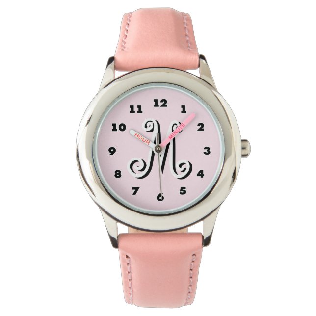 Pink girls watch | personalized letter monogram (Front)