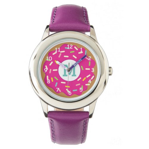 Pink girls watch with cute pink sprinkled donut