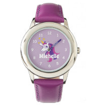 Pink girl's watch with cute unicorn & custom name Pink girl's watch with cute unicorn & custom name
