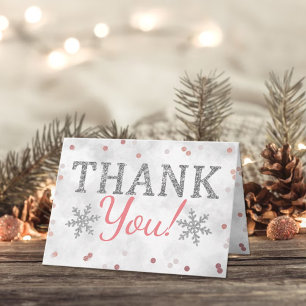 Pink Girl's Winter Christmas Baby Shower Letterpress Thank You Card