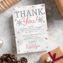 Pink Girl's Winter Christmas Baby Shower Thank You Card