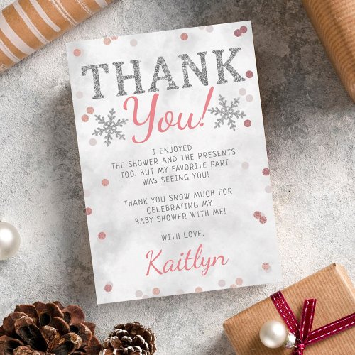 Pink Girls Winter Christmas Baby Shower Thank You Card