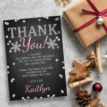 Pink Girl's Winter Christmas Baby Shower Thank You Card