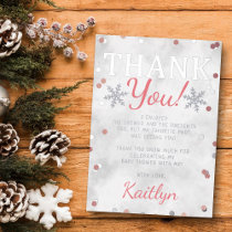 Pink Girl's Winter Christmas Baby Shower Thank You Foil Invitation