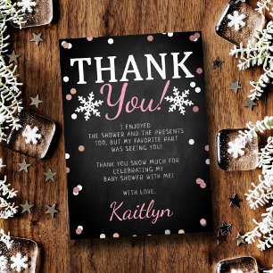 Pink Girl's Winter Christmas Baby Shower Thank You Foil Invitation
