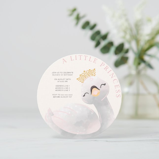 Pink girly any age swan girl birthday  invitation (Standing Front)