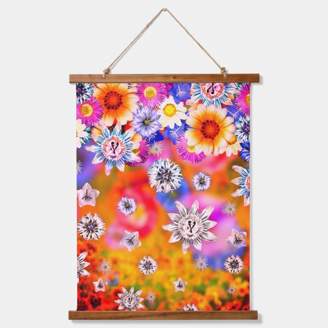 Pink Girly Artsy Floral Collage Artwork Decorative Hanging Tapestry (Front)