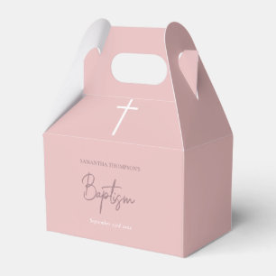 Pink Girly Baby Girl Calligraphy Baptism Favor Boxes