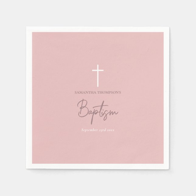 Pink Girly Baby Girl Calligraphy Baptism  Napkins (Front)