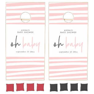 Pink girly baby shower modern typography party cornhole set