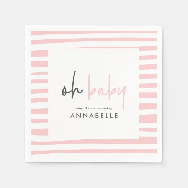 pink girly baby shower typography modern party napkins (Front)