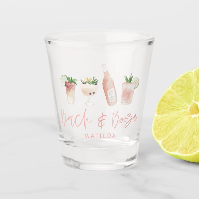 pink girly bach & booze bachelorette weekend chic shot glass (Front)