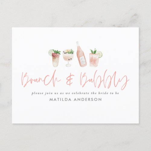 Pink girly bachelorette weekend brunch  bubbly invitation postcard