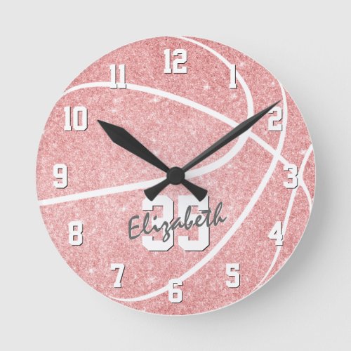 Pink girly basketball room decor personalized round clock