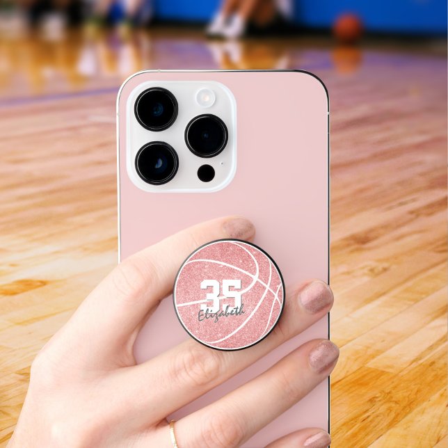 Pink girly basketball w name jersey number PopSocket (Creator Uploaded)