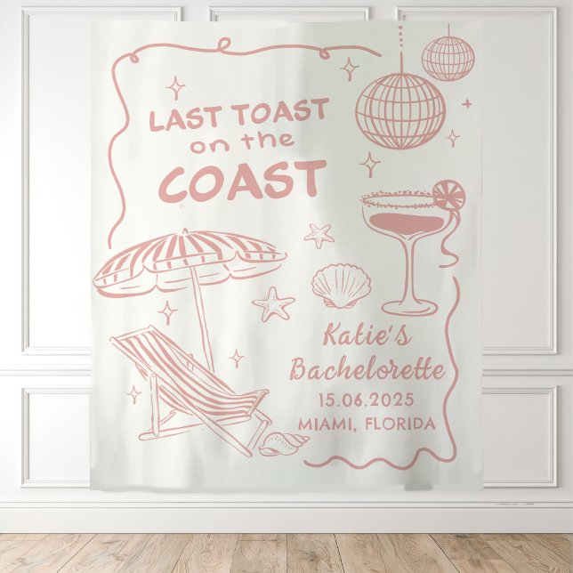 Pink Girly Beach Coastal Bachelorette Tapestry (Creator Uploaded)