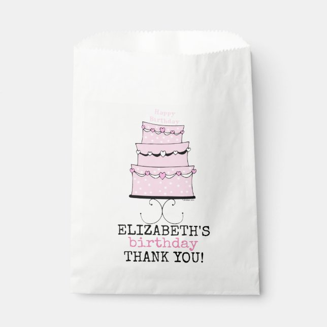 Pink Girly Birthday Cake Thank You Guest Favor Bag (Front)