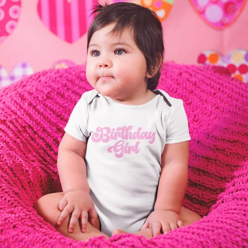 Pink Girly Birthday Girl 1st First Birthday Baby Bodysuit