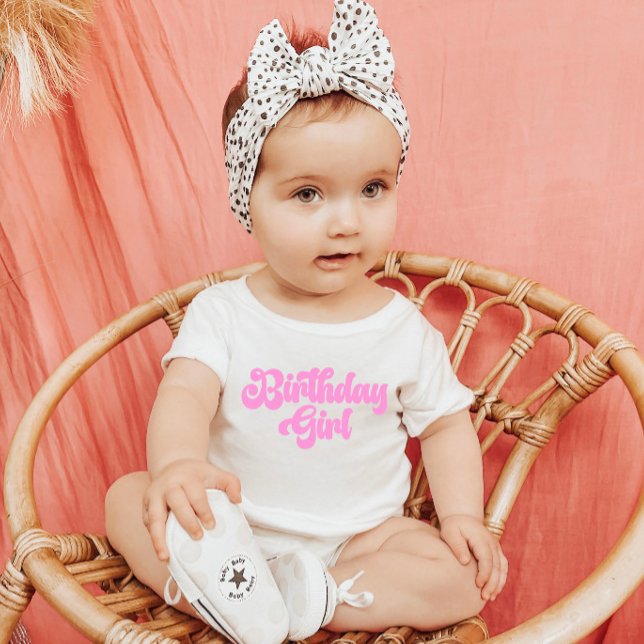 Pink Girly Birthday Girl 1st First Birthday Baby T-Shirt (Creator Uploaded)