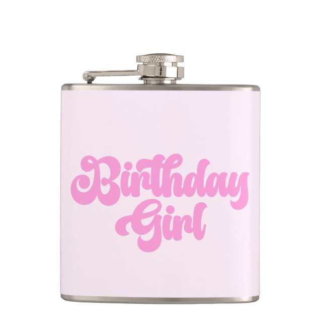 Pink Girly Birthday Girl Birthday Drink Flask (Front)