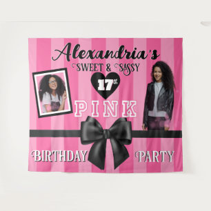 PINK Girly Birthday Party Custom Photo Any Age Tapestry