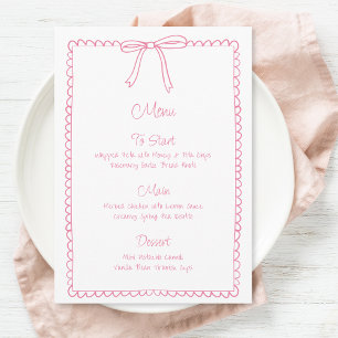 Pink Girly Bow Scallop Wedding Bridal Shower Menu